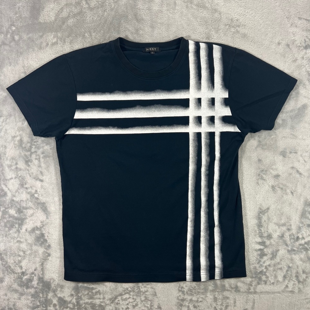 NEXT T-Shirt Mens L Black Graphic Grid Spray Paint Streetwear Cotton